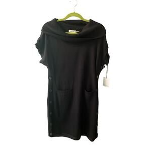 Calvin Klein Sweater Dress Womens Large Black 100% Acrylic Knit Loose Turtleneck